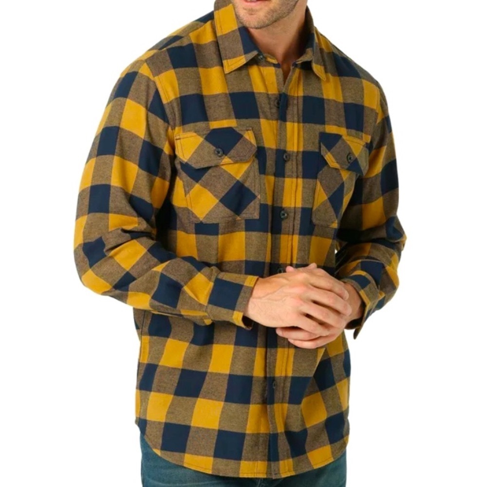 Medium Navy/ Yellow Plaid Wrangler Button Down Flannel